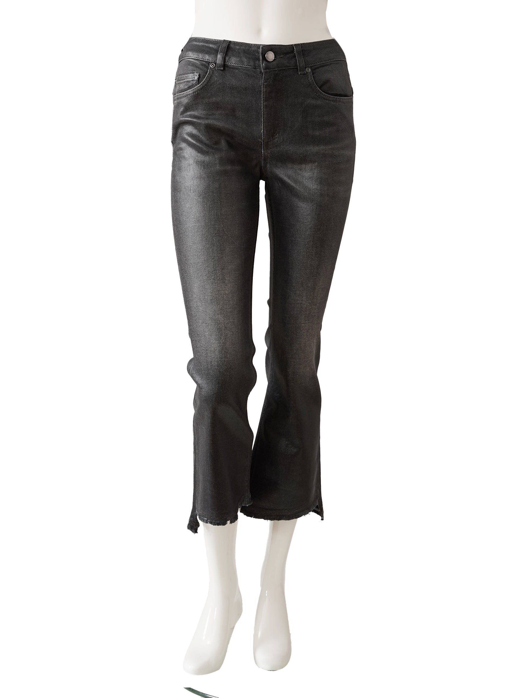Anthrazitfarbene, beschichtete Jeans mit Flare-Leg